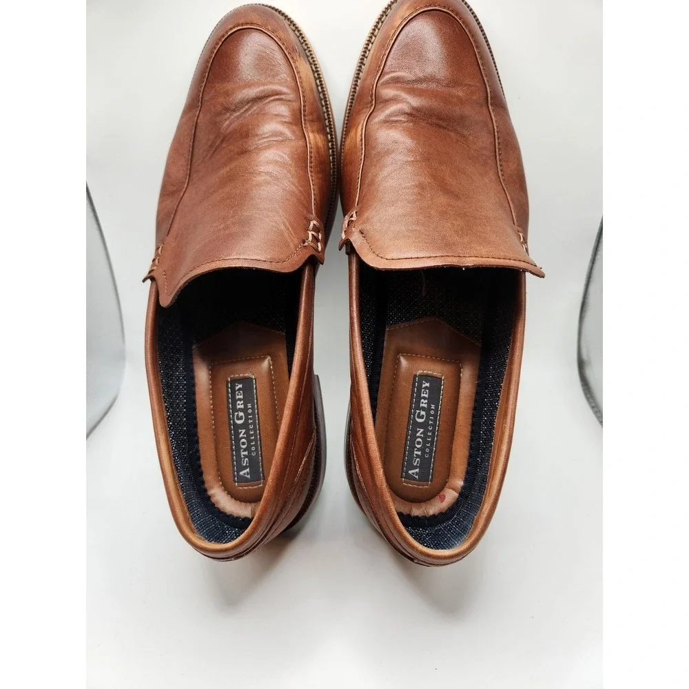 Aston Grey Shoes Mens Size 11.5 Brown Leather Slip‎ On Oxford Dress Formal